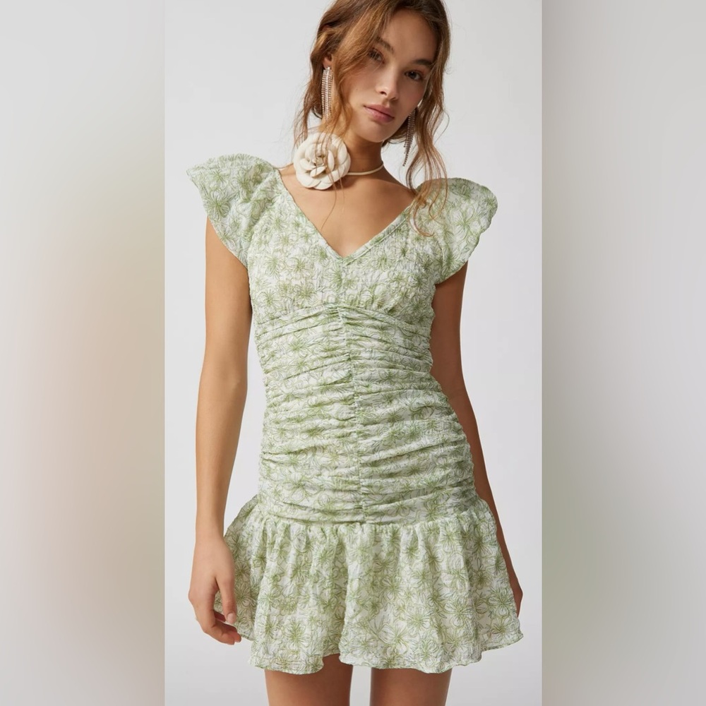 En Saison Monique Ruched Floral Mini Dress S NWT